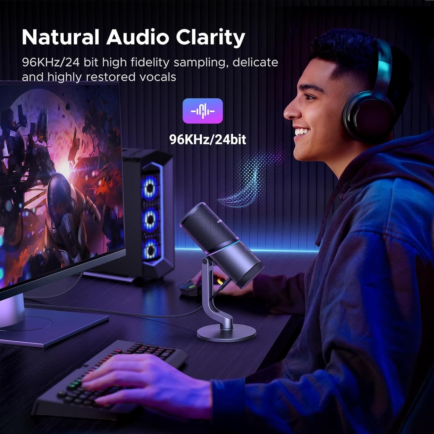 UGREEN 35629 USB Condenser Gaming Mic with RGB & Noise Cancellation view 2