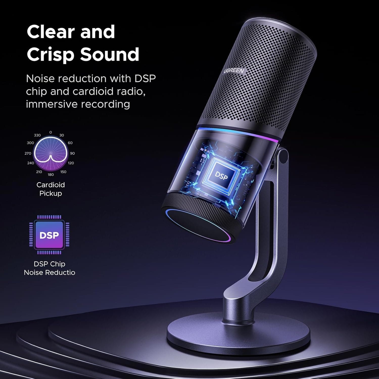 UGREEN 35629 USB Condenser Gaming Mic with RGB & Noise Cancellation view 3