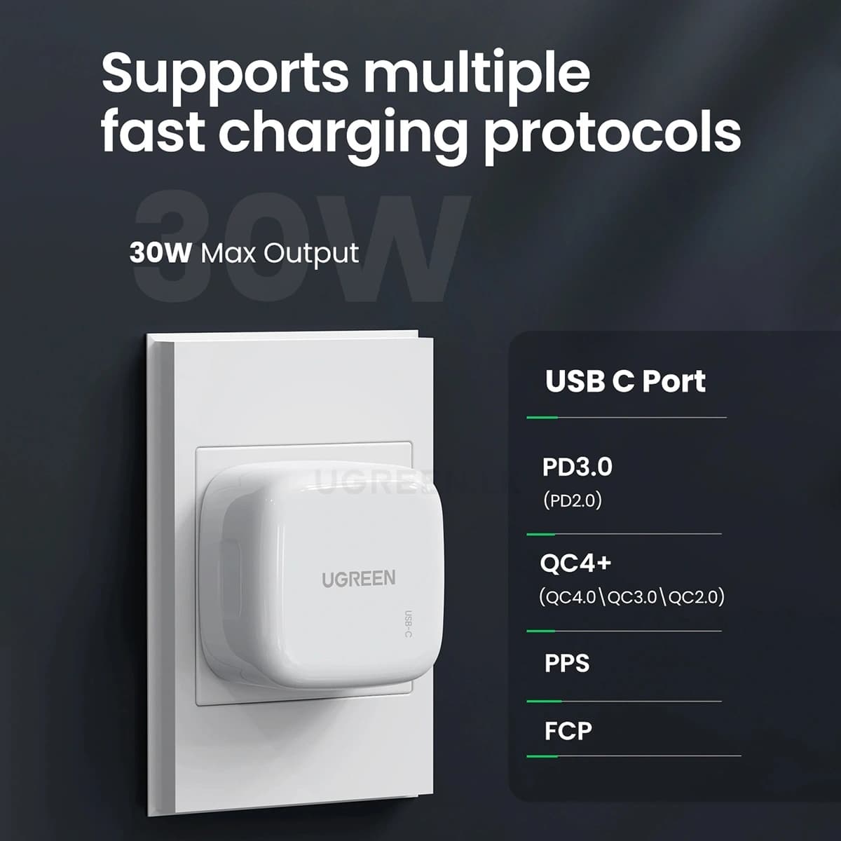 UGREEN CD127 PowerLite 30W Charger | PD Fast Charging UK Plug view 3