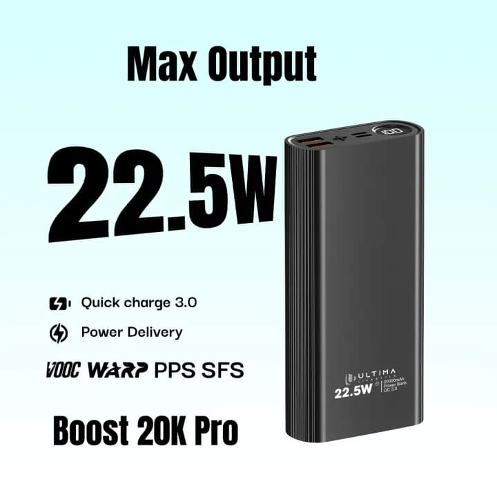 Ultima Turbocharge 20K 20000mAh Power Bank 22.5W Fast Charge Metal Body LED PD QC3.0