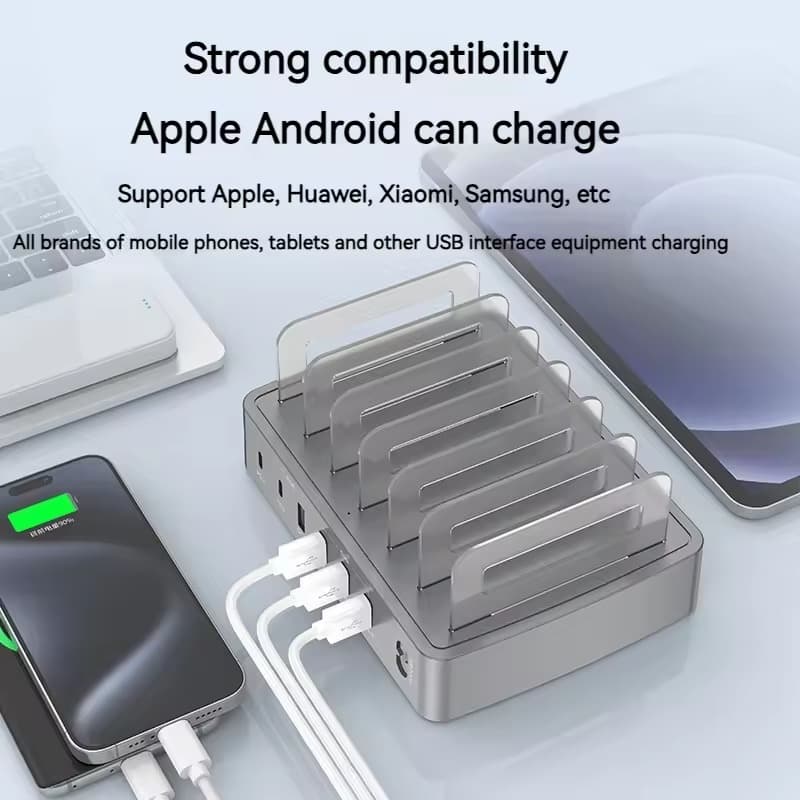 Universal 72W 6 Port Multi Intelligent USB PD QC3.0 Fast Charging Charger Station Stand view 2