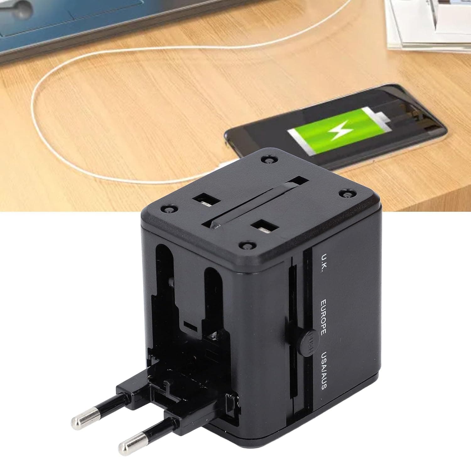 Universal Travel Adapter With 2.1A Dual USB International Power Plug Wall Charger view 2