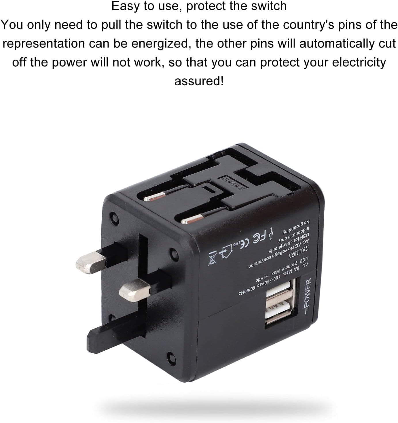 Universal Travel Adapter With 2.1A Dual USB International Power Plug Wall Charger view 4