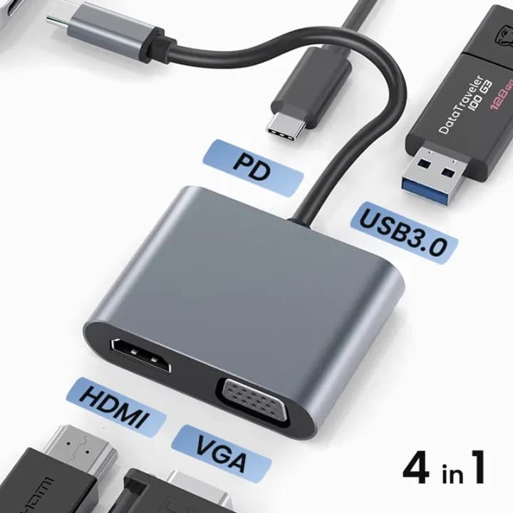 USB C Hub 4 in 1 4K HDMI VGA Adapter With USB 3.0 Type-C Dongle view 3