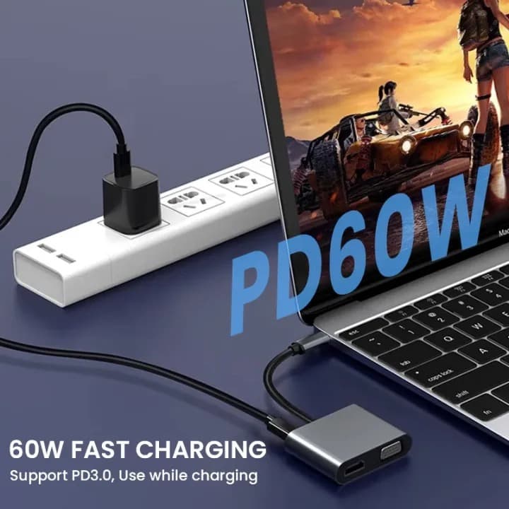 USB C Hub 4 in 1 4K HDMI VGA Adapter With USB 3.0 Type-C Dongle view 4