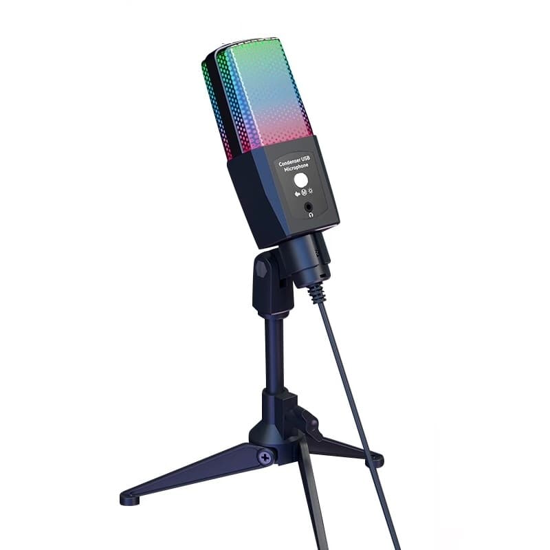 USB RGB Colorful Light Microphone For Gaming, Live Streaming And Recording With Anti-Vibration Stand