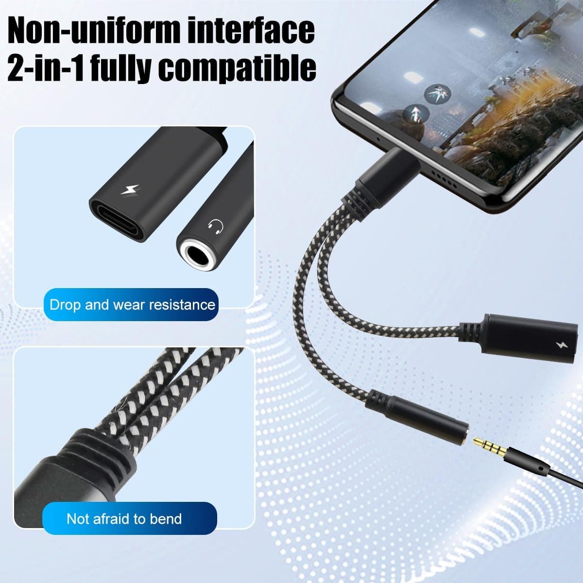USB Type C Ro 3.5mm 2 In 1 Headphone And Charger Adapter view 2