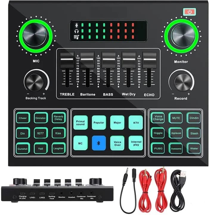 V9 Live Sound Card BT Accompaniment Audio Mixer With Sound Effects Broadcasting Recording