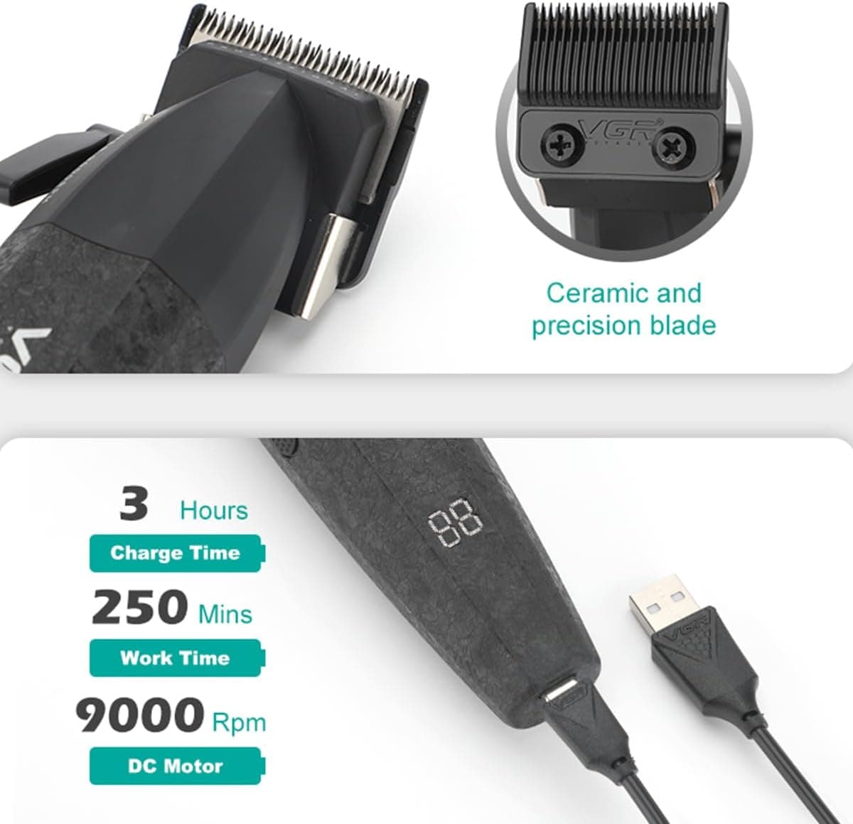 VGR 640 Professional Hair Clippers For Men 2 Piece Set view 4