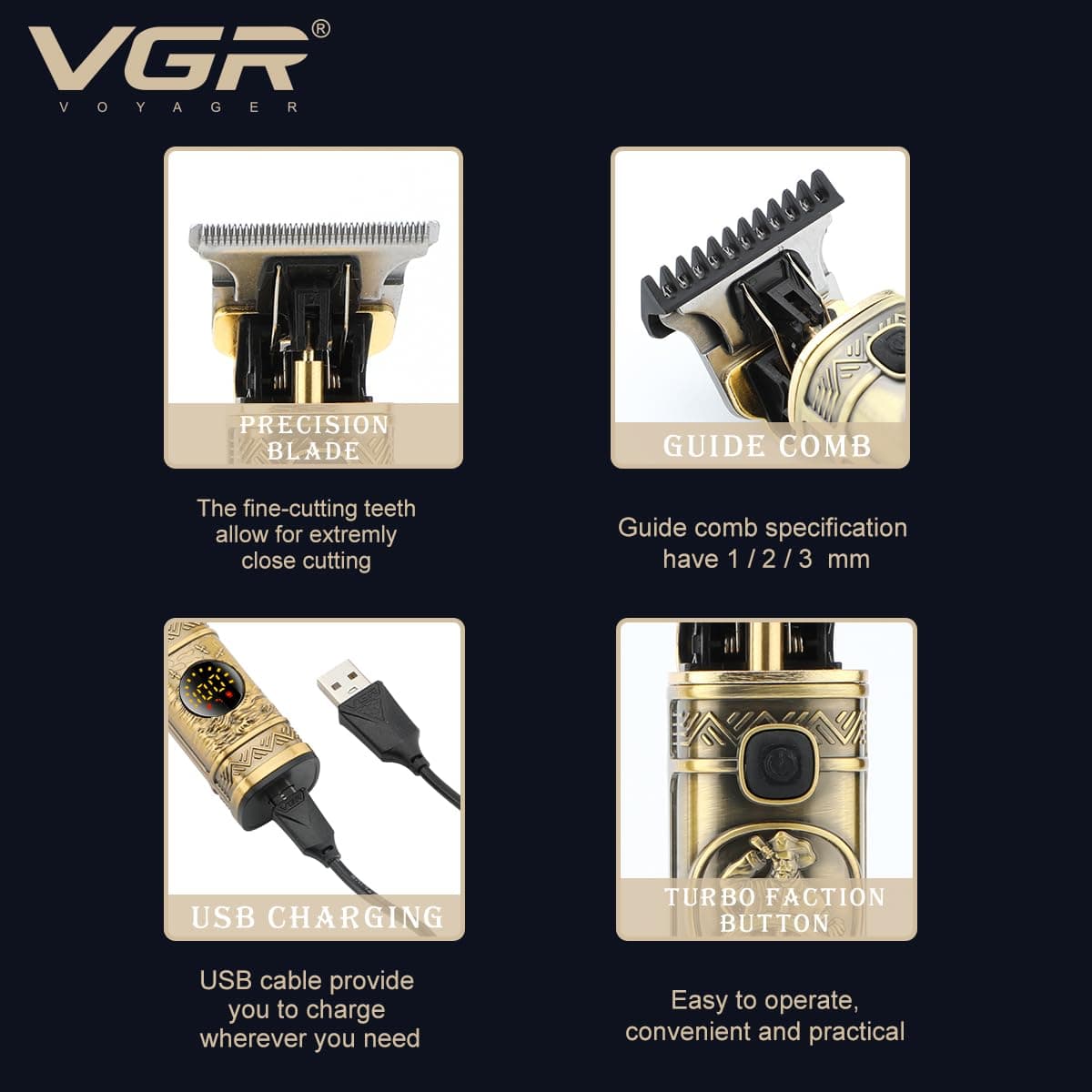 VGR V097 Professional Metal Body Cordless Hair Trimmer LED Display view 3