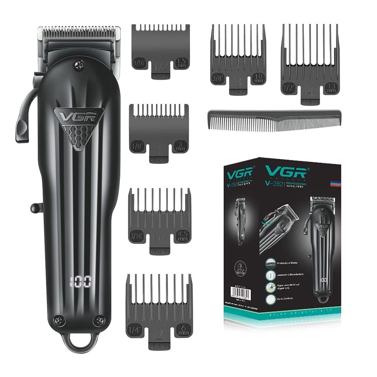 VGR V282 Salon Series Professional Digital Display Cordless Hair Clipper Trimmer