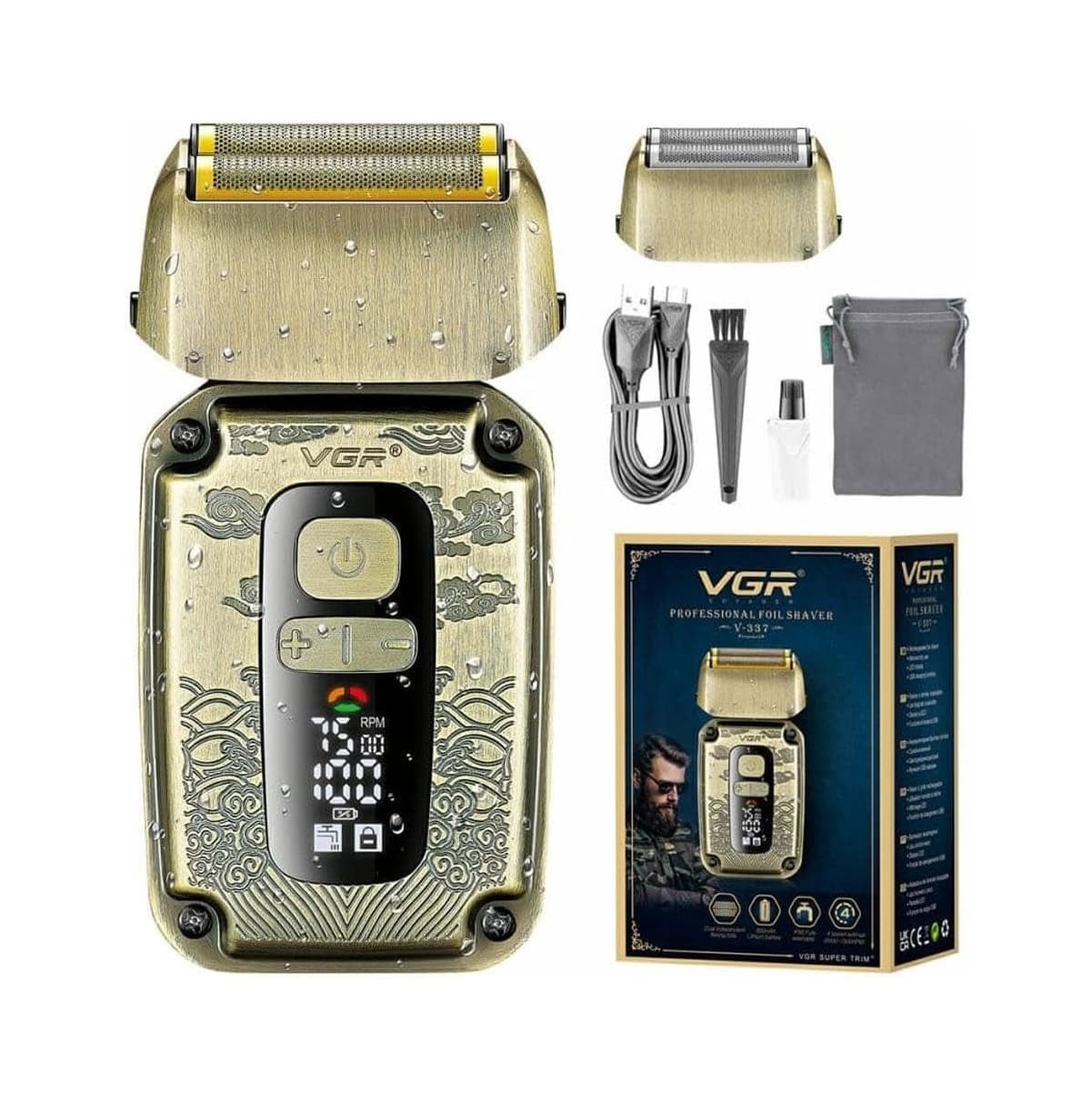 VGR V337 Professional Foil Shaver For Men Rechargeable Wet & Dry Electric Razor With LED Display