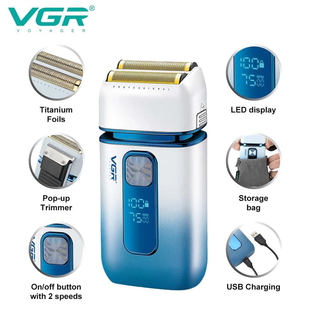 VGR V362 SUPER TRIM Foil Shaver For Men Titanium Dual Foils 2 Speeds IPX-6 Waterproof