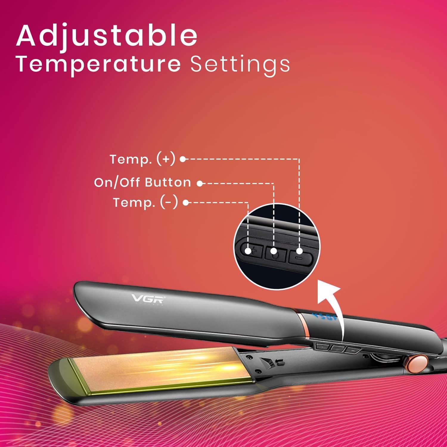 VGR V519S Professional Hair Straightener With 38 mm Ceramic Plates and Adjustable Temperature Settings view 3
