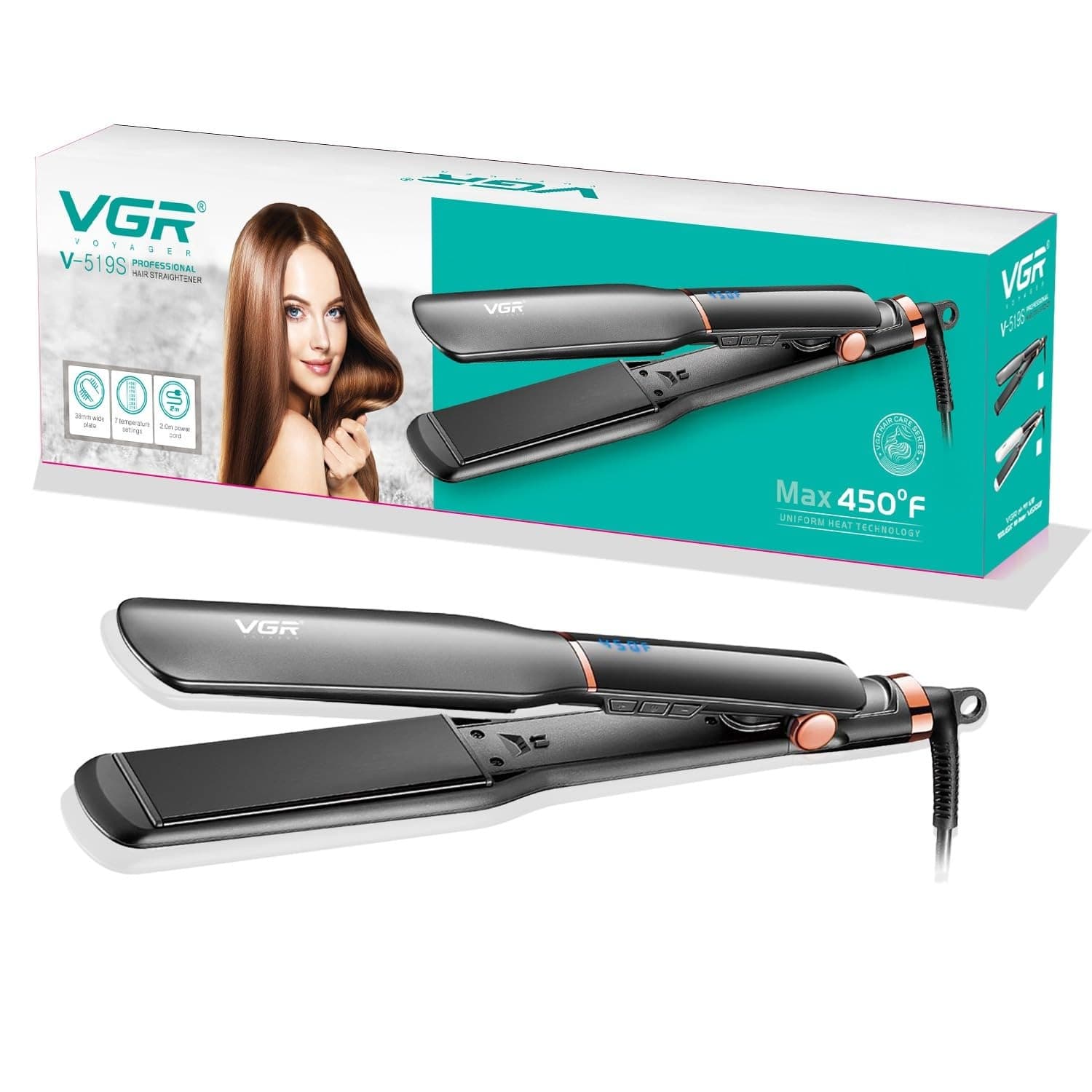 VGR V519S Professional Hair Straightener With 38 mm Ceramic Plates and Adjustable Temperature Settings