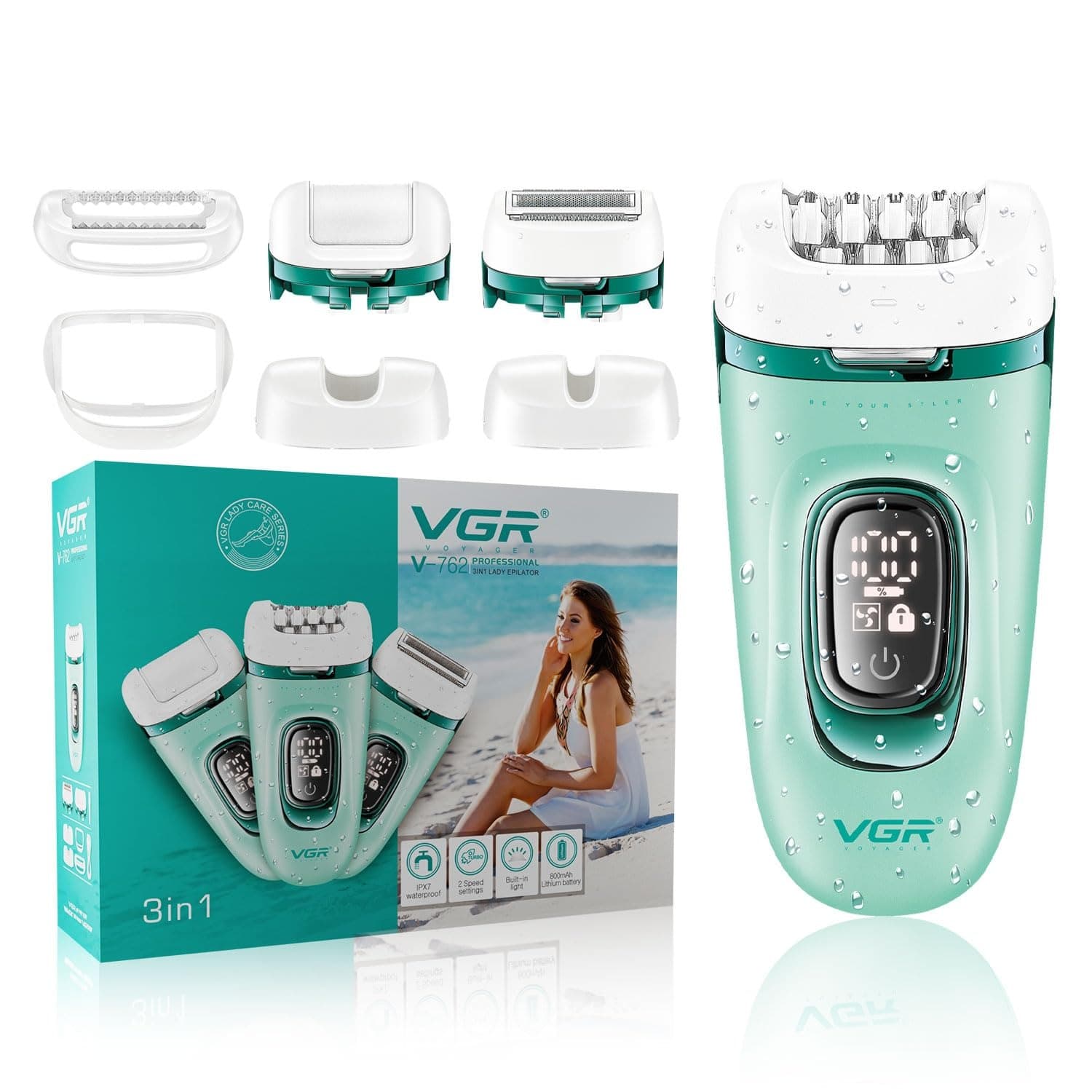 VGR V762 Professional 3 In 1 Lady Epilator for Women Cordless Epilator, Shaver & Callus Remover