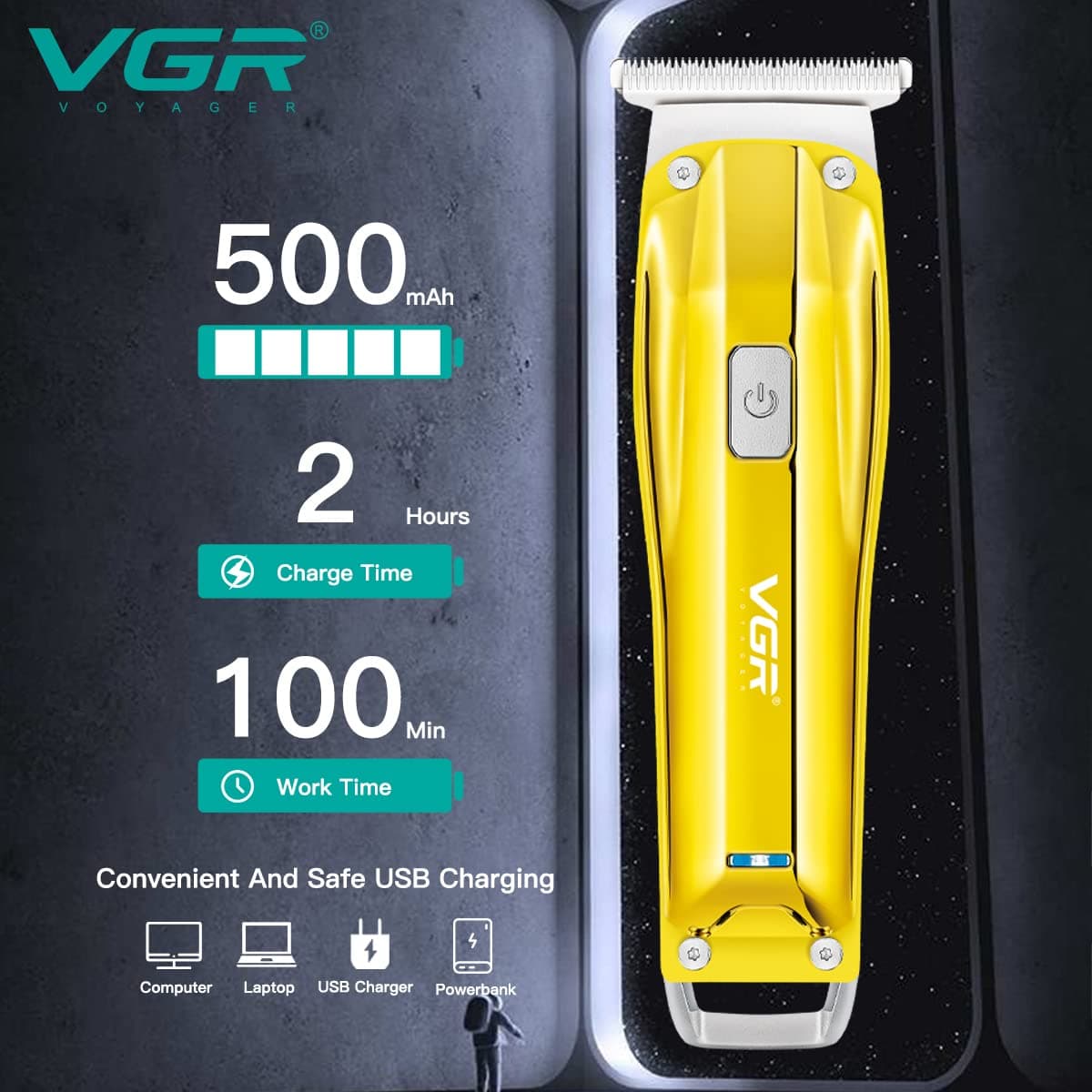 VGR V955 Professional Rechargeable Cordless Hair Trimmer With Stainless steel Blades view 2