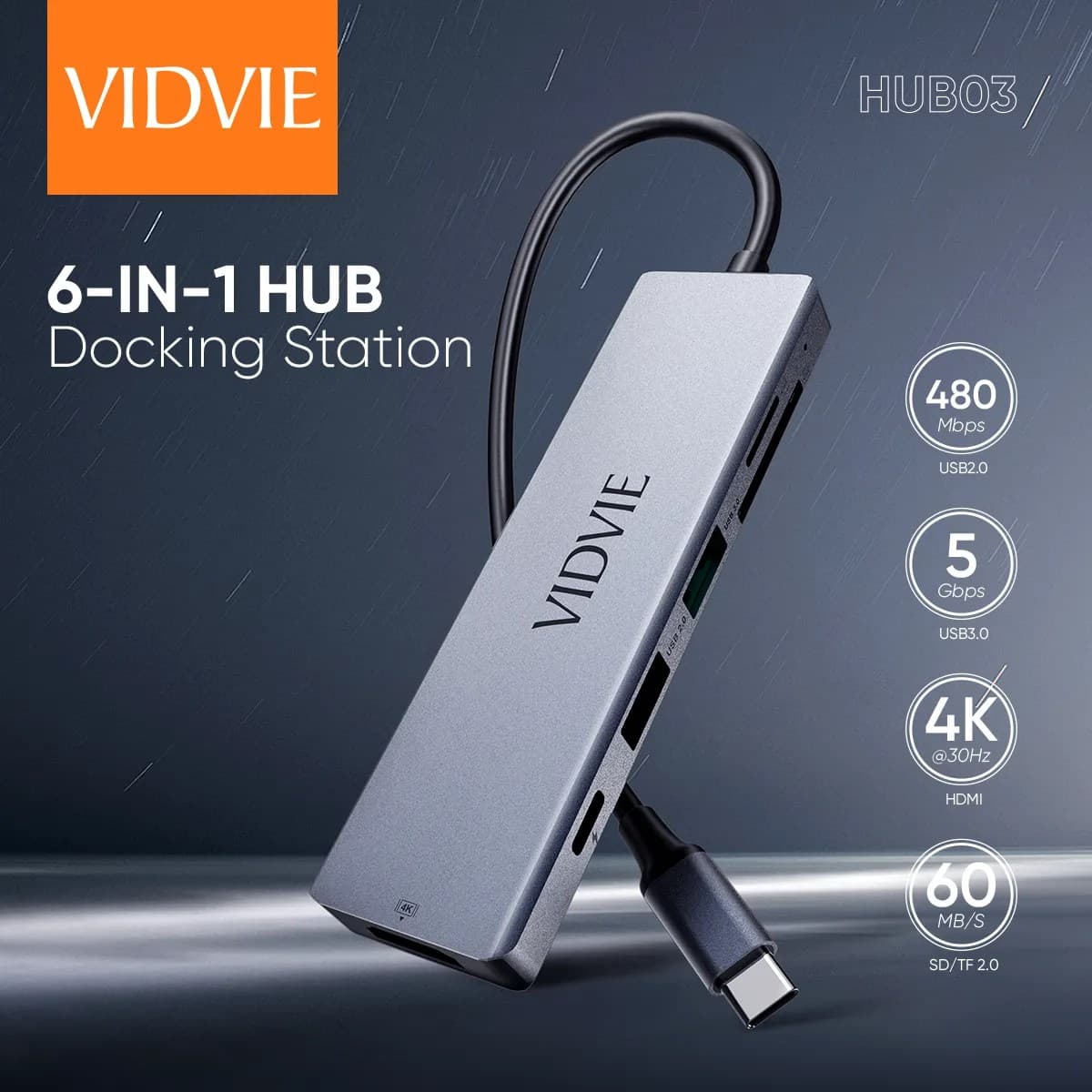 Vidvie HUB03 6 In 1 HUB Docking Station