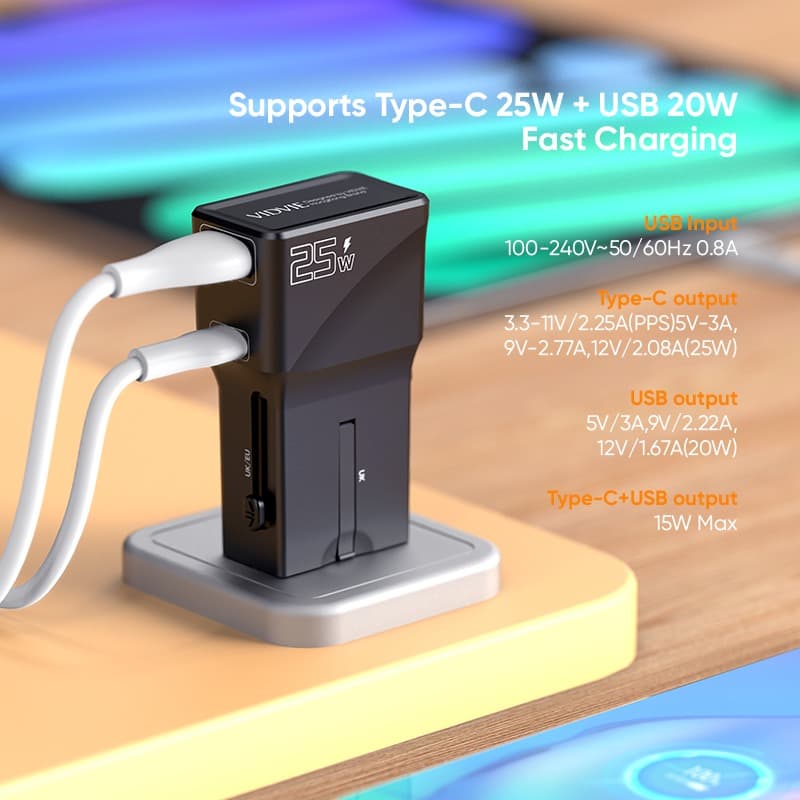Vidvie TA4405 25W Global Universal Conversion Charger Travel Adapter view 3