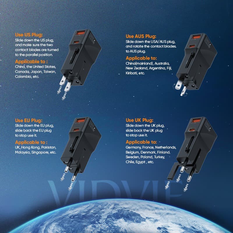 Vidvie TA4405 25W Global Universal Conversion Charger Travel Adapter view 5