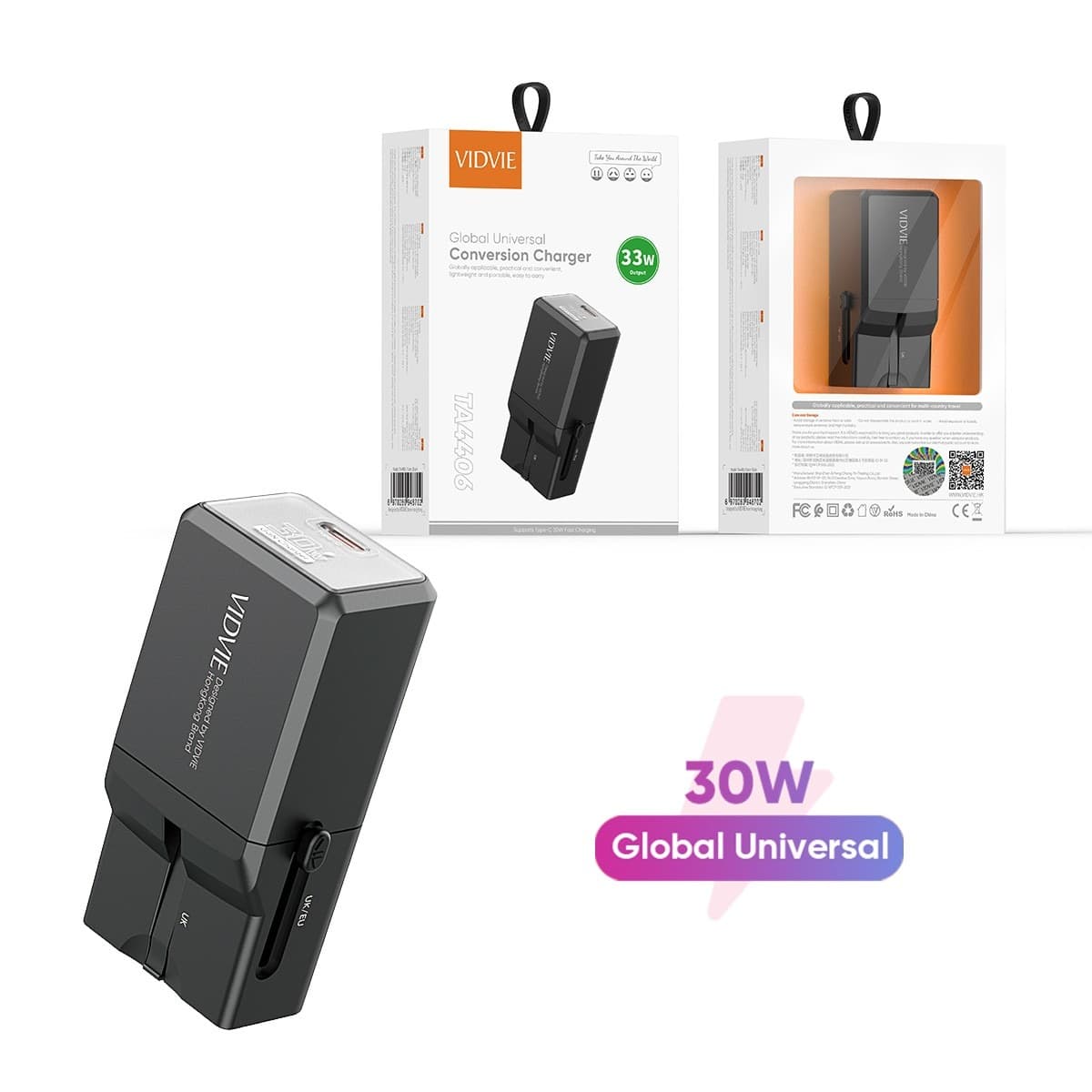 Vidvie TA4406  33W Wall Charger Global Universal Conversion Travel Adapter view 5