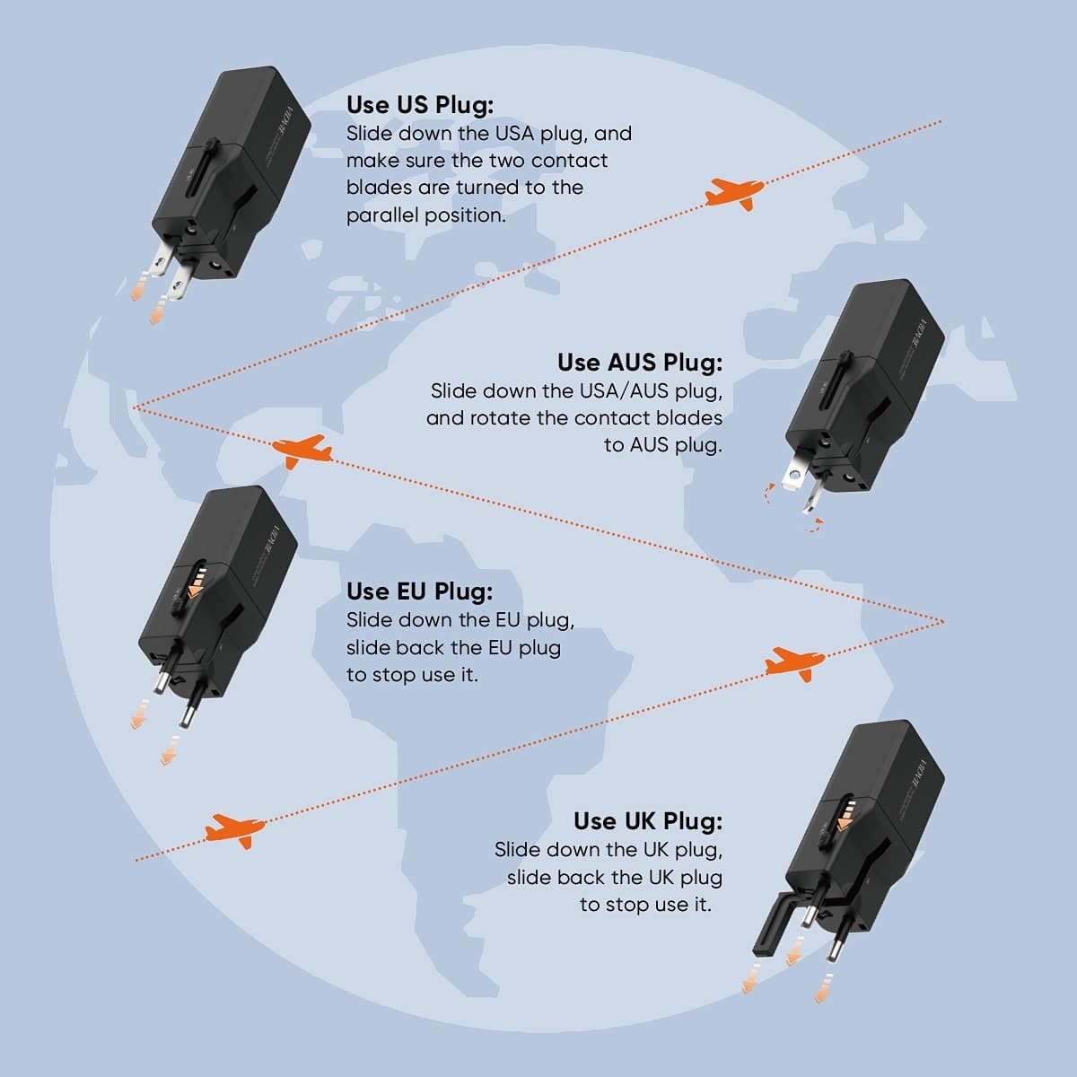 Vidvie TA4406  33W Wall Charger Global Universal Conversion Travel Adapter view 4