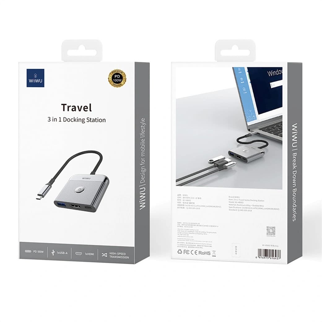 WiWU HB002 3 In 1 Type C To HDMI Hub Laptop Adapter view 5