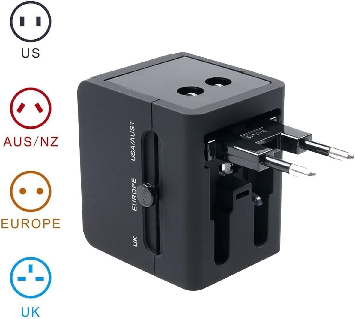 Worldwide Universal International Travel Adapter With 2 USB Charging Ports & Universal AC Socket
