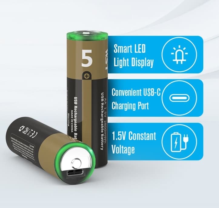 WST Type C Rechargeable AA Batteries 1 Pair