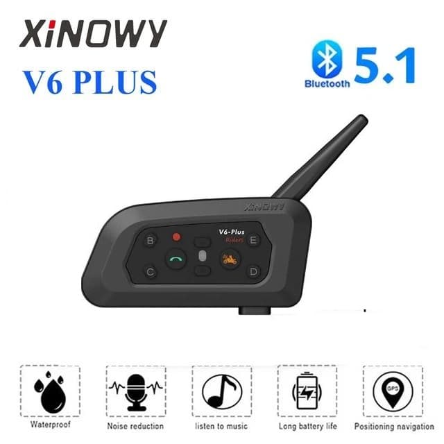 Xinowy V6 Plus Motorbike Bluetooth Intercom 1200m Range 6-Rider System Waterproof GPS DSP Noise Reduction