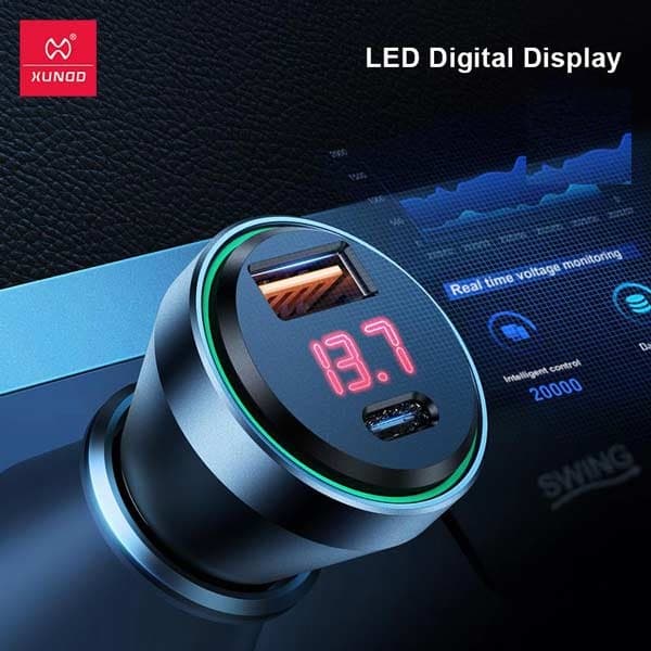Xundd XDCH-040 43W PD + 1 QC3.0 USB-A Digital Display Fast Car Charger