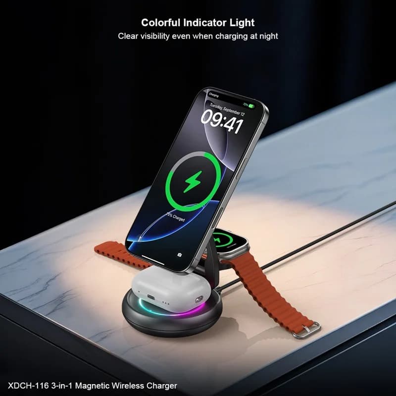 XUNDD XDCH-116 3 In 1 Magnetic Folding Wireless Charger For Mobile Phone, Earphones & Watch view 3