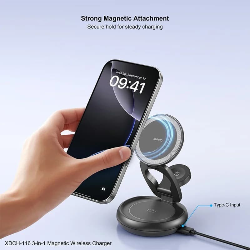 XUNDD XDCH-116 3 In 1 Magnetic Folding Wireless Charger For Mobile Phone, Earphones & Watch view 4