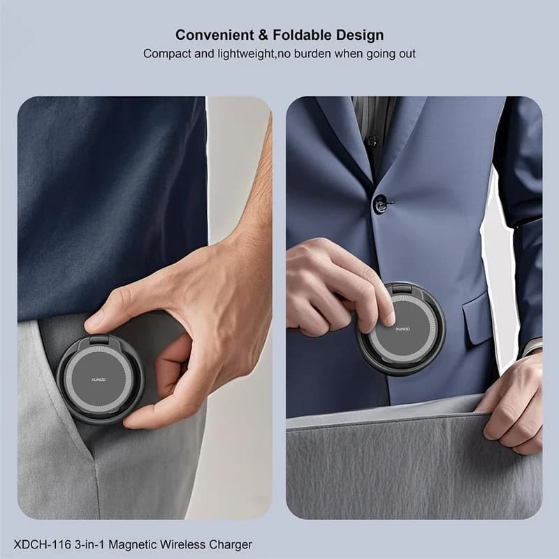 XUNDD XDCH-116 3 In 1 Magnetic Folding Wireless Charger For Mobile Phone, Earphones & Watch view 5