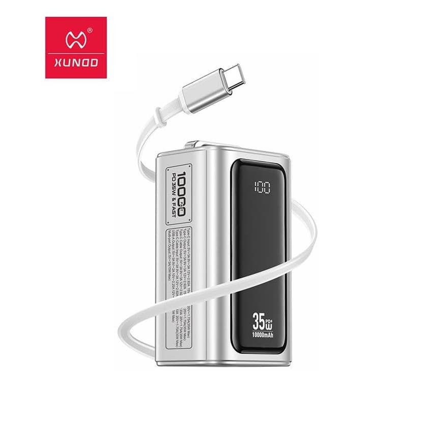 Xundd XDPB-007 10,000mAh PD 35W Compact Power Bank With Retractable Cable