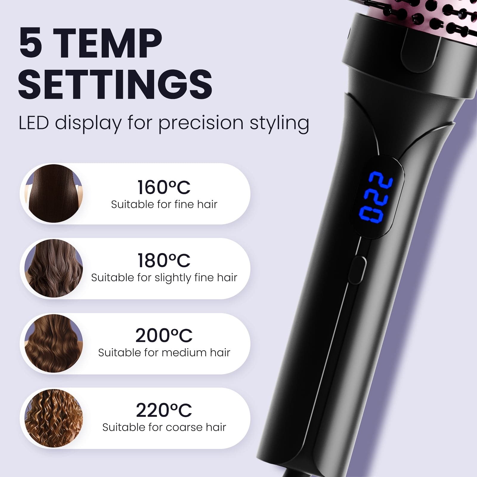 Yafei Thermal Brush Quick Heating Hot Brush Digital Display Temperatures Curly Hair Brush view 4