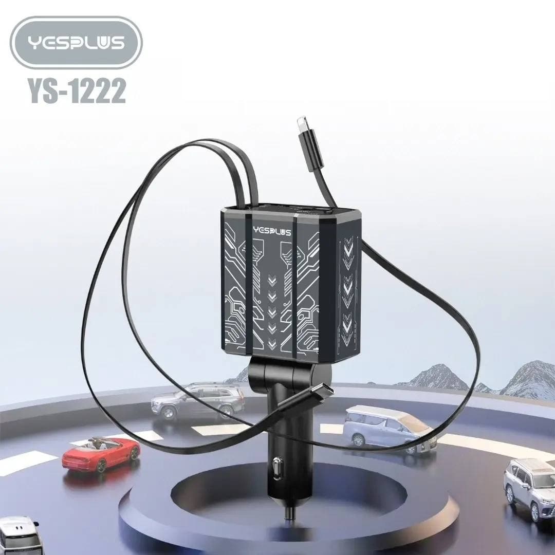 Yesplus YS-1222 105W 4-in-1 Super Fast Car Charger with Retractable Cables