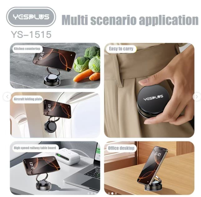 Yesplus YS-1515 Ultra-Stable Magnetic Phone Mount N58 Strong Magnet & Vacuum Suction Base view 3