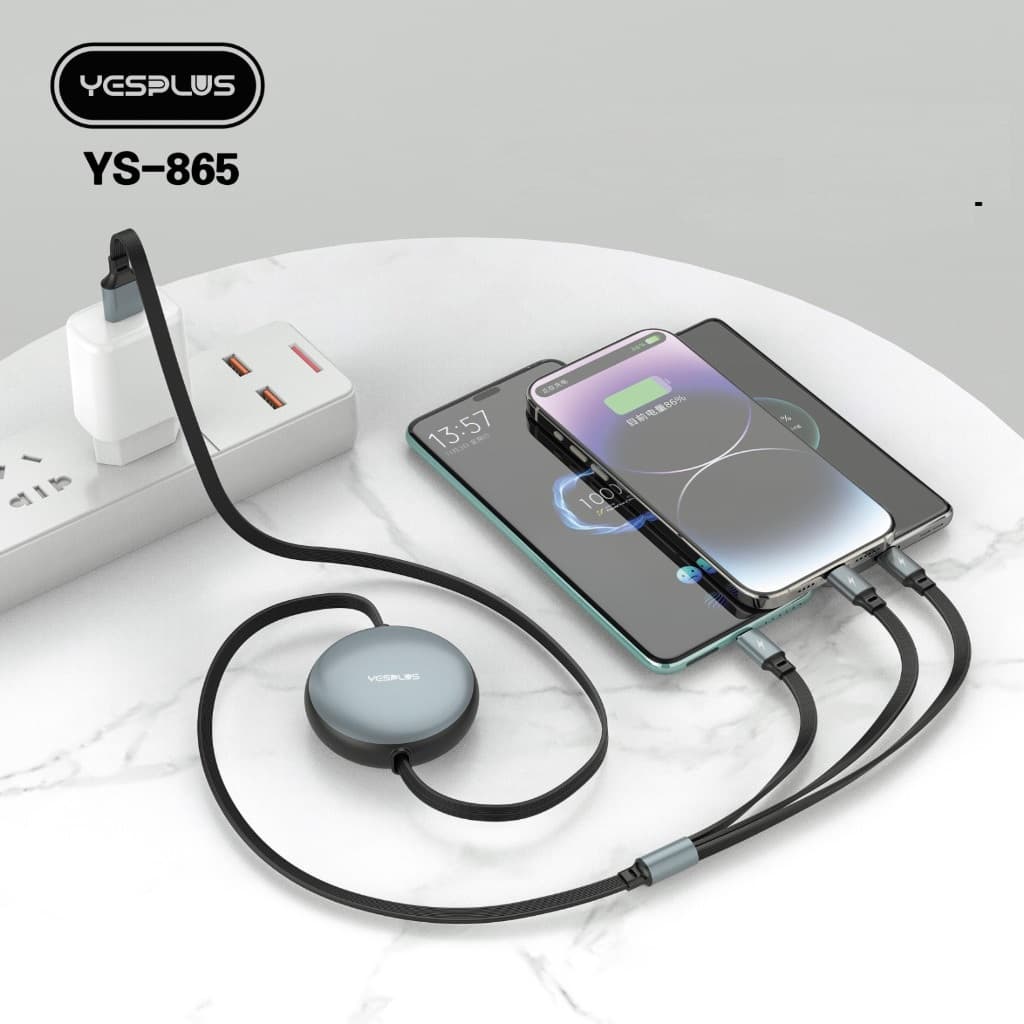 Yesplus YS 865 100 Watt 3 In 1 Retractable Data Cable view 3