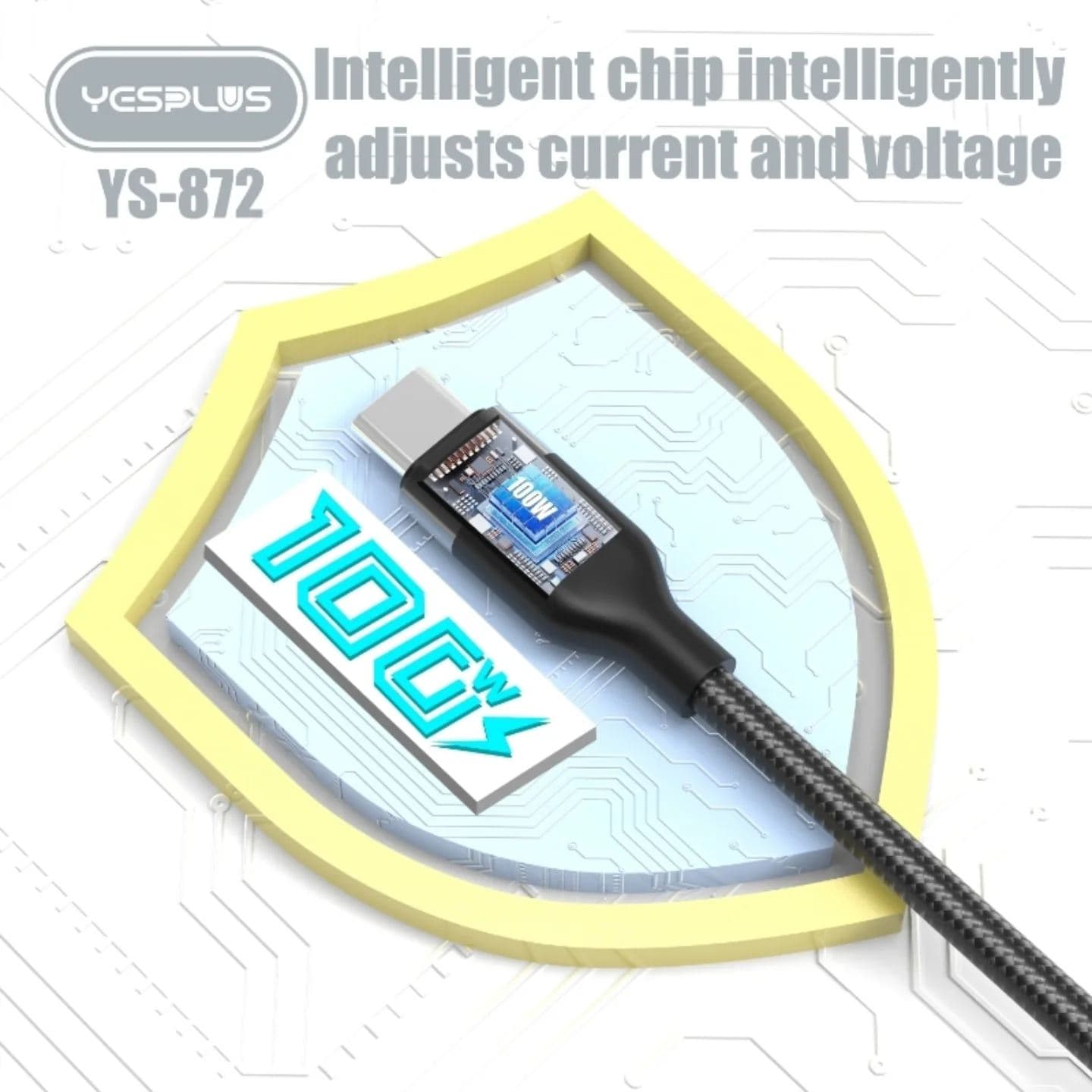 Yesplus YS-872 100 Watt Type C To C Braided Cable 1.8M view 2