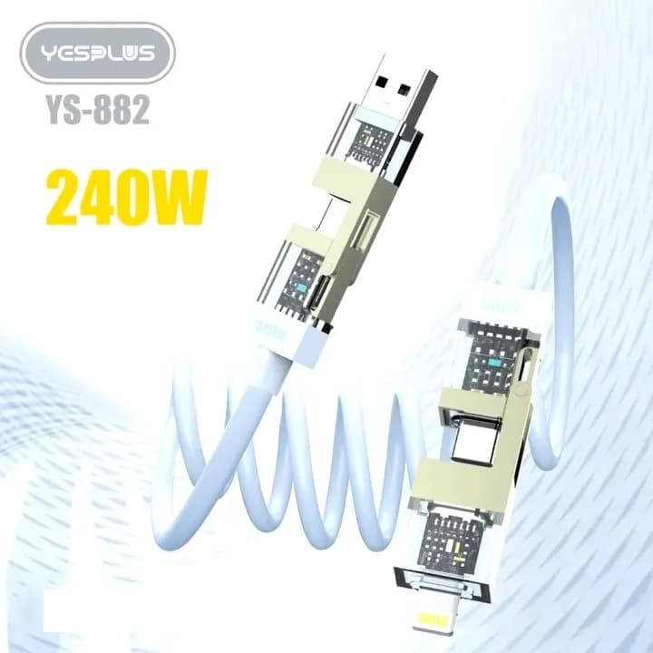 Yesplus YS-882 Spring 4 In 1 Fast Charging Data Cable (240W Quick Charge, USB Type-C & Lightning Spiral) view 5