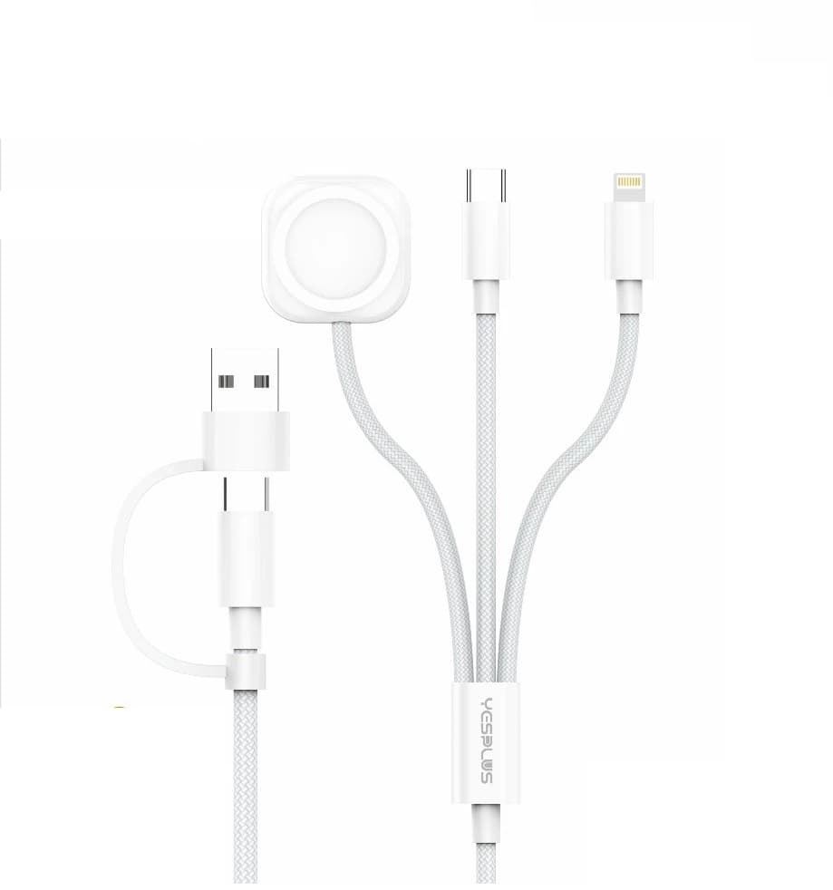 Yesplus YS878 2-in-3 Data Cable 5A Multifunctional Fast Charging Cable For Type-C, Lightning, USB-A And Watch
