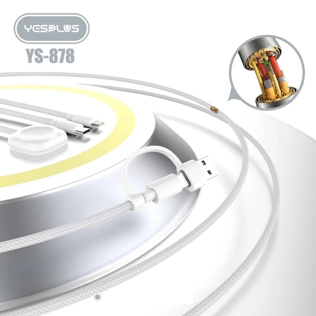 Yesplus YS878 2-in-3 Data Cable 5A Multifunctional Fast Charging Cable For Type-C, Lightning, USB-A And Watch view 5
