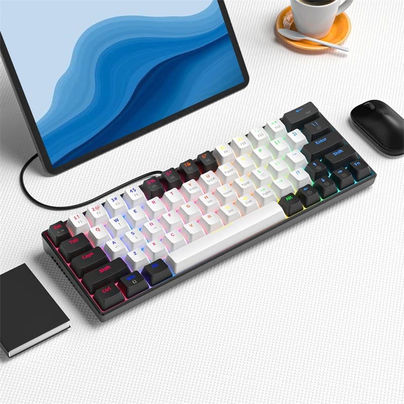 Zifriend KA646 64 Keys Red Switch Wired Detachable RGB Mechanical Gaming Keyboard