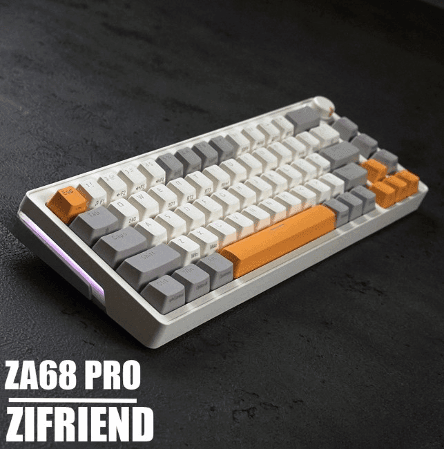 Zifriend ZA68 Pro RGB Tri Mode Wireless Bluetooth Hot Swappable Mechanical Keyboard 68 Keys With Volume Knob Gasket Mount