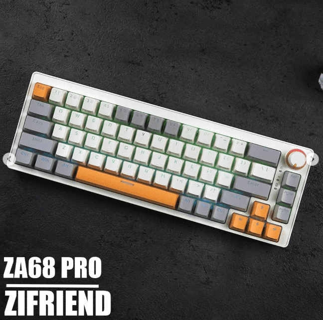 Zifriend ZA68 Pro RGB Tri Mode Wireless Bluetooth Hot Swappable Mechanical Keyboard 68 Keys With Volume Knob Gasket Mount view 2