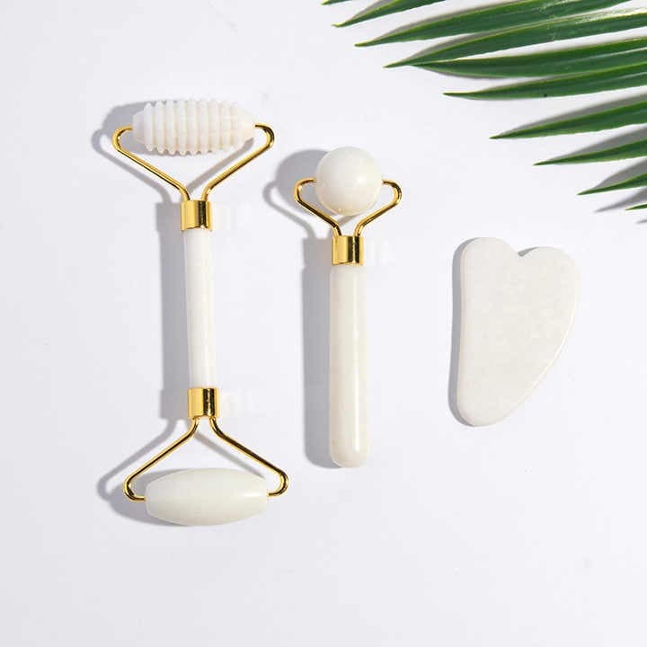 3 Sets Handheld White Green Quartz Jade Roller Gua Sha Beauty Facial Massage — image 2