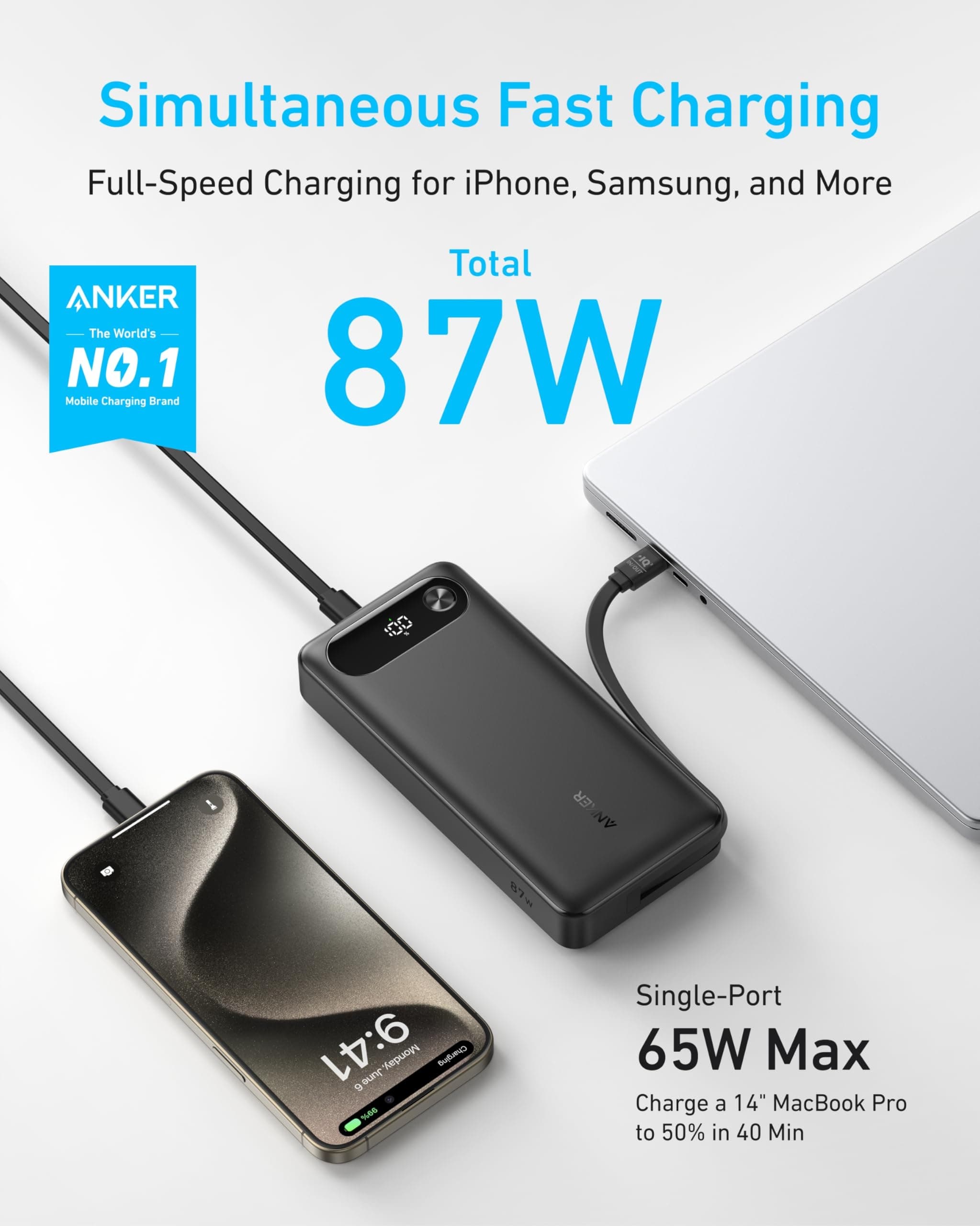 Anker A1383 20000mAh 87 Watt Powerbank With Built-In USB-C Cable — image 5