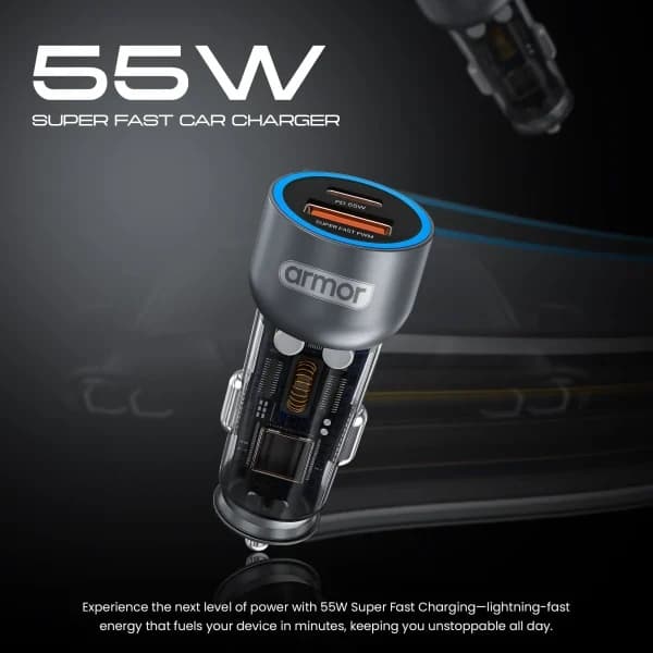 Armor AR PD12 55W Super Fast Car Charger with Dual Ports (USB-A + USB-C) — image 4