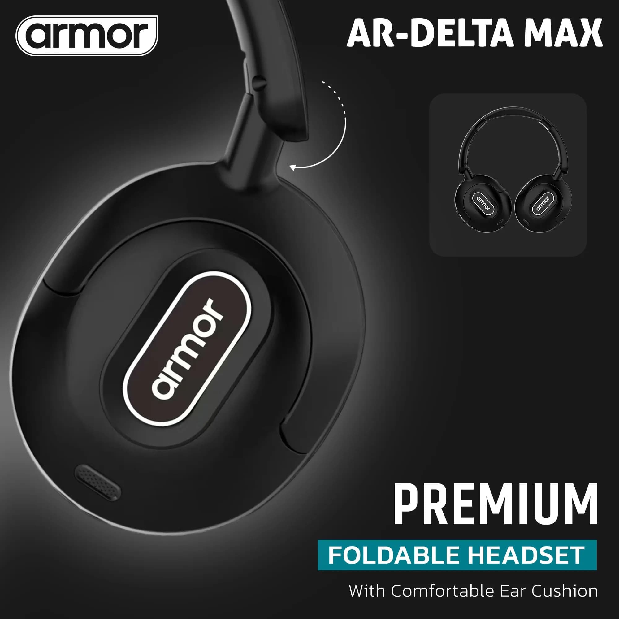 Armor DELTA MAX Wireless Headphones 35H Playtime, HiFi Bass, Foldable, Fast Charging — image 4